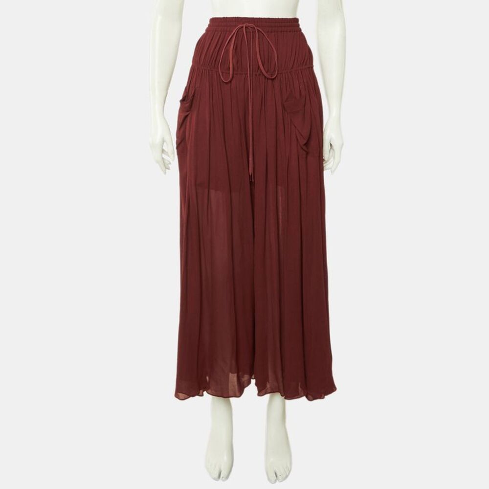 Chloe Burgundy Chiffon Tiered Maxi Skirt M - Picture 2 of 7